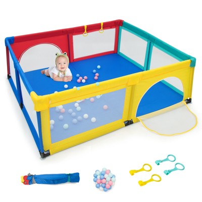 Image of Costway Extra Large Baby Playpen Safety Baby Play Yard w/50 Ocean Balls & 4 Handles