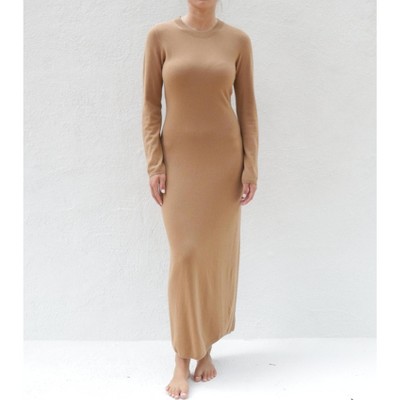 Women's Merino Blend Calista Long Sleeve Dress in Camel by Tomorrow Studio