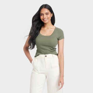 Women's Slim Fit Short Sleeve Ribbed Scoop Neck T-Shirt - A New Day™ - 1 of 4