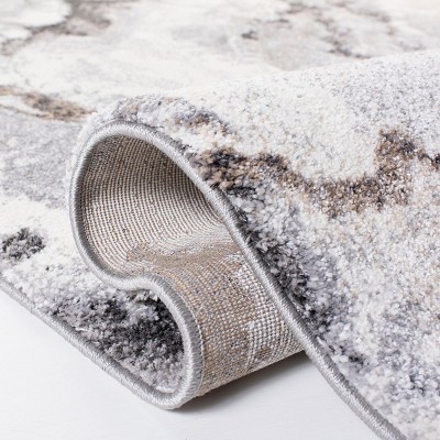Gray Abstract Hand-knotted Square Shag Rug