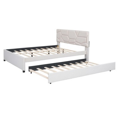 NicBex Queen Size Upholstered Platform Bed with Twin XL Size Trundle for Adults/Boys/Girls