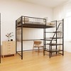 Okak Metal Twin Sized Loft Bed with Build-In Desk, Twin Bed with Security Guardrail and Storage Shelves, Bunk Bed for Kids and Adults - 2 of 4