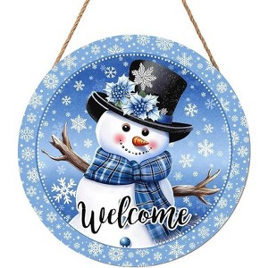 Lomsoe Welcome Winter Snowman Blue Sign Christmas Snowflake Wood Door Hanger 8"x8" Holiday Welcome Decor Christmas Decor - 1 of 1