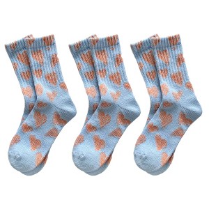 Anna-Kaci 3-Pair Soft Knit Crew Socks Set with Sweet Heart Pattern, Breathable Fabric and Everyday Essential Design - 1 of 3