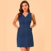 INSPIRE CHIC Women's V-neck Sleeveless Tie Waist Denim Dress with Pockets - 4 of 4