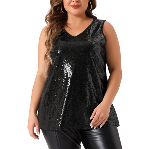 Agnes Orinda Women's Plus Size Sleeveless Front Sparkle Glitter Sequin V Neck Tank Top - image 1 of 4