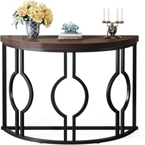 Gulches Industrial Half Moon Console Table, Geometric Base, Wood Accent, Rustic Brown, 43", Entryway/Sofa Table - 1 of 4