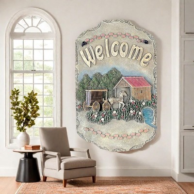 ChicFurnit Wall Art Buggy Resin Slate Plaque Welcome Sign for Porch Decor, Multicolor, 13"*1"*7.75"