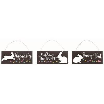 Transpac MDF Easter Bunny Trail Hanging Wall Art Sign Set of 3. 9.5 x 4.0 inches