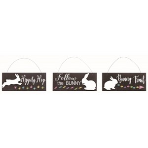 Transpac MDF Easter Bunny Trail Hanging Wall Art Sign Set of 3. 9.5 x 4.0 inches - 1 of 1