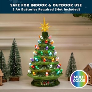 Joyfy 12" Ceramic Christmas Tree - Vintage Pre-Lit LED Tabletop Decor with Flower Leaf Design (Battery Operated) - 1 of 4