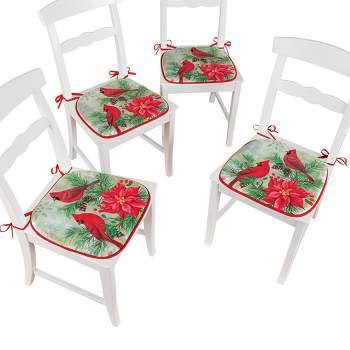 Collections Etc Colorful Festive Cardinal Seat Cushions - Set of 4 13.5 X 15.25 X 1