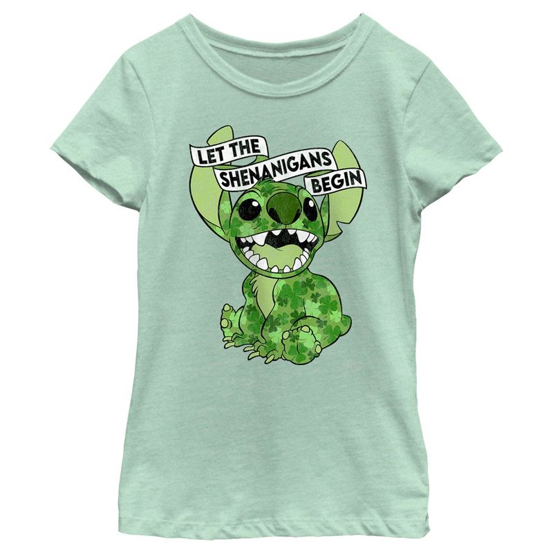 Girl's Lilo & Stitch St. Patrick's Day Stitch Let the Shenanigans Begin T-Shirt, 1 of 5