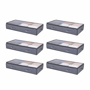 VEVOR Under Bed Storage with Clear Lids, 39.2 x 19.7 x 7.1 Inch, 90L Large Storage Containers,Under Bed Drawer Shoe Organizer Bins Box,6 Pack,Gray - 1 of 4
