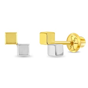 Girls' Two Tone Cubed Screw Back 14k Gold Earrings - In Season Jewelry - 1 of 1