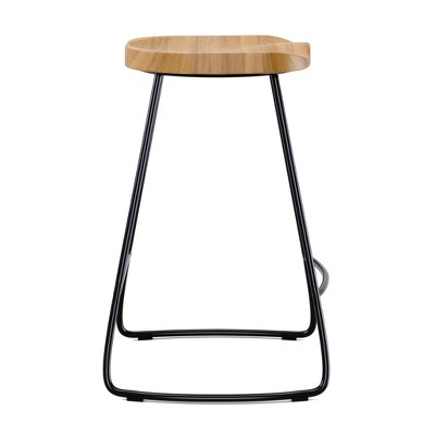 Sleek Black 21.7" Backless Wood & Metal Counter Stool