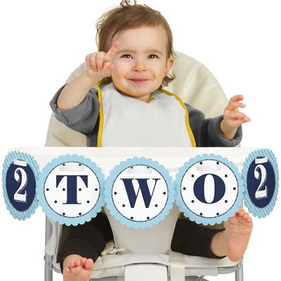 Big Dot of Happiness Two Much Fun - Boy Highchair Decor - 2nd Birthday High Chair Banner