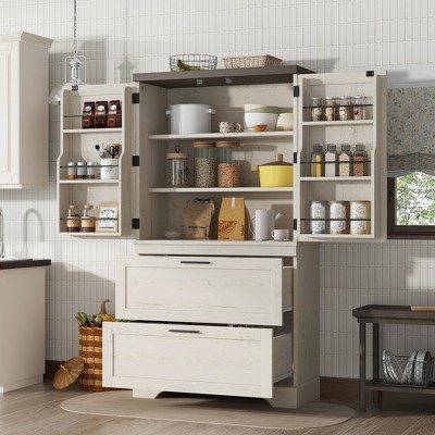 Vynxaria Modern Farmhouse Style Wooden Cabinet with Sturdy Frame with Inside Door Storage Divider with Drawers for Living Room