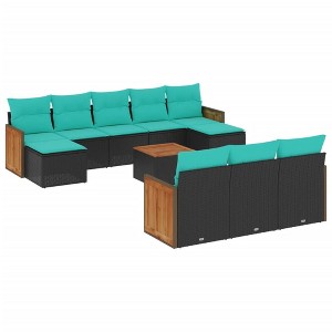 vidaXL 11 Piece Patio Sofa Set with Cushions Black Poly Rattan - 1 of 4