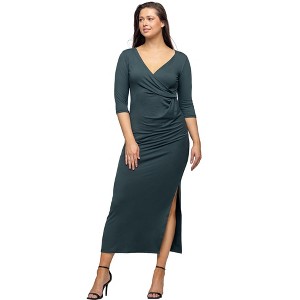 Womens Fitted V-Neck Side Slit Maxi Dress - 24seven Comfort Apparel™ - 1 of 4