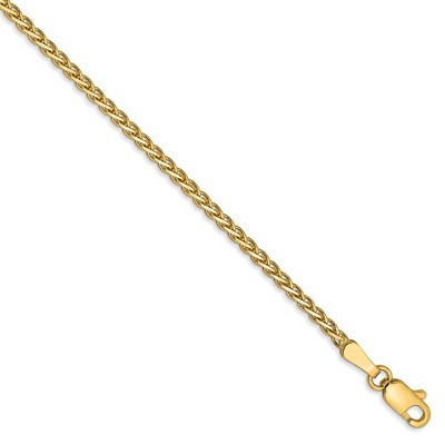 Black Bow Jewelry 1.8mm, 14k Yellow Gold, Flat Wheat Chain Bracelet, 7 Inch