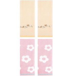 REGALWOVEN 4 Pcs Cute Floral Pattern Cotton Bathroom Soft Absorbent Hand Towel - 1 of 4