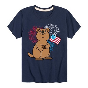 Boys' - Instant Message - Quokka with American Flag & Fireworks Short Sleeve Graphic T-Shirt - 1 of 4