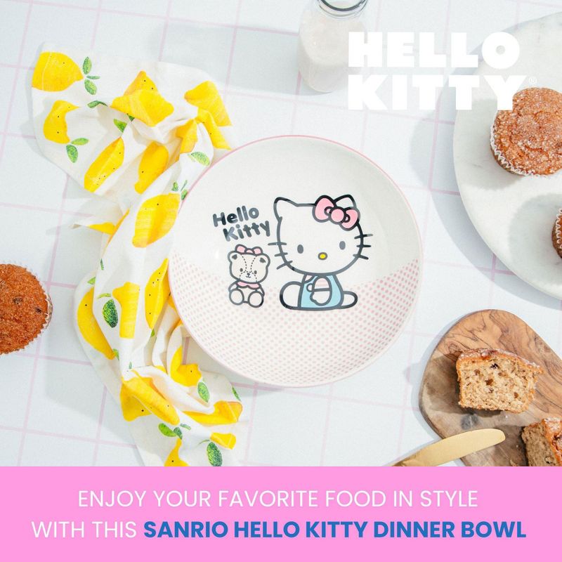 Silver Buffalo Sanrio Hello Kitty Pink Dots 9-Inch Ceramic Coupe Dinner Bowl, 3 of 9