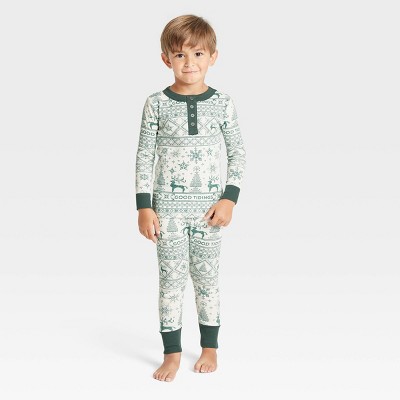 Toddler Reindeer Good Tidings 2pc Pajama Set Green/Cream - Hearth & Hand™ with Magnolia 12M