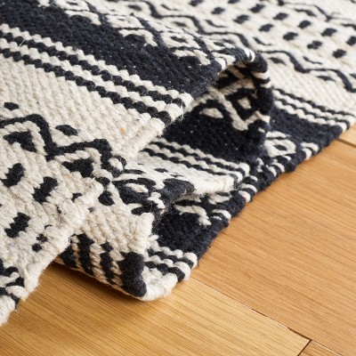 Coastal Breeze Black and Ivory Cotton Flatweave 3'x5' Rug