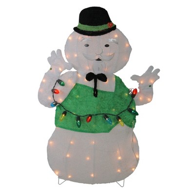  Northlight 33" Pre-Lit White and Green Snowman Christmas Outdoor Decor 