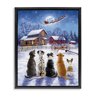 Stupell Industries Snowy Farm Dogs Black Floater Framed Canvas Wall Art