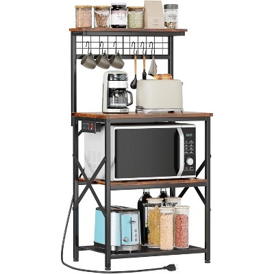 Coffee Bar Station with a 22inch Inch Desktop and 8 S Hooks,Kitchen Microwave Rack for Spices,Pots