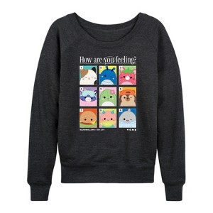 Women's - Squishmallows - Squish Mood Grid Lightweight French Terry Wide Neck Long Sleeve Graphic Shirt - 1 of 4