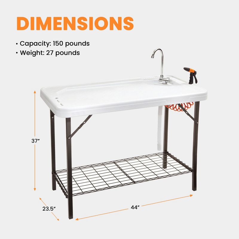 SEEK Outdoor Portable Folding Deluxe Fish and Game Cleaning Table with Faucet, Sprayer, Drain Hose, and Shelf for Fishing, Hunting, and Camping Gear,, 3 of 7