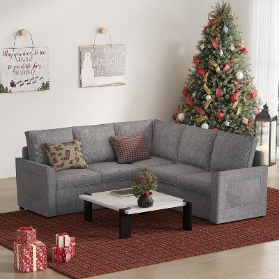 Vipbear L-shaped modular sofa, with pull-out bed, high-quality linen modular modular sofa, 78-inch convertible sleeping sofa bed, living room sofa