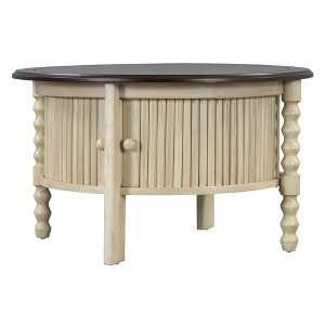 OUTSUPPLY Vintage Round Coffee Table, Modern Cocktail Table with Sliding Door Storage & Slatted Design for Small Spaces - 1 of 4