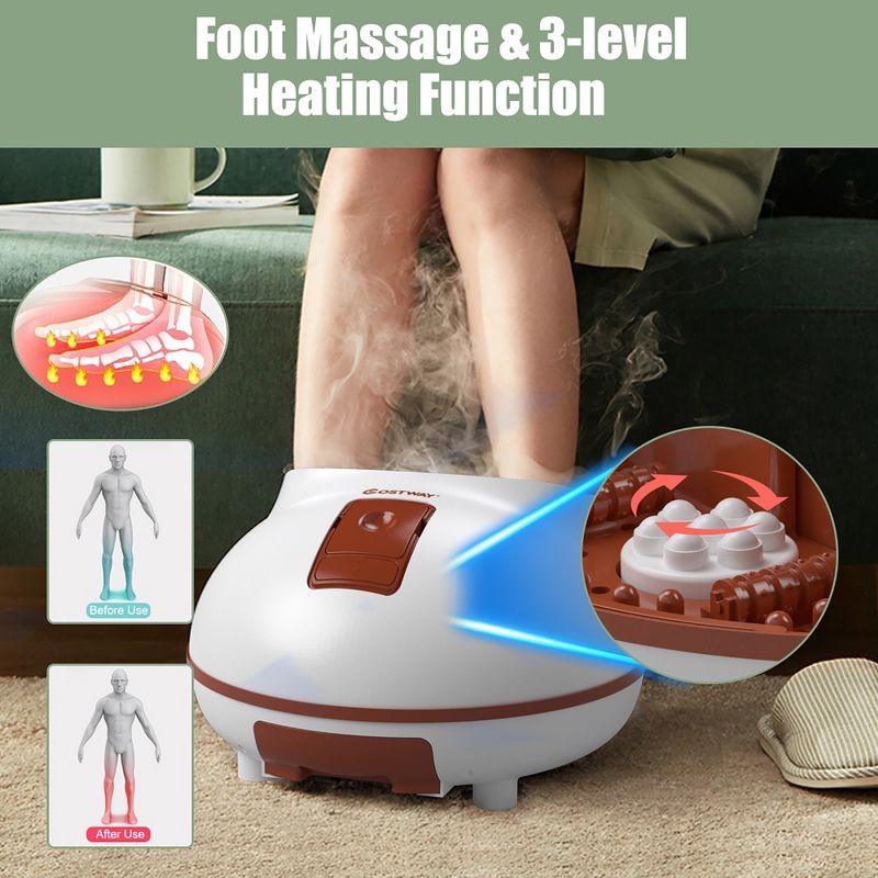 Costway Steam Foot Spa Bath Massager Foot Sauna Care w/Heating Timer Electric Rollers  Brown\Gray, 6 of 12