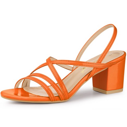 Allegra K Women s Open Toe Strappy Slingback Chunky Heels Slide Sandals Orange 7.5