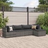 vidaXL 5 Piece Patio Lounge Set - Gray Poly Rattan Outdoor Furniture with Cushions - Modular Patio Set with Footstool for Terrace, Backyard, Garden - 2 of 4