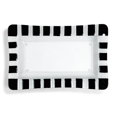 DEMDACO Black and White Striped Rectangle Pop-In Platter 16 x 10 - White