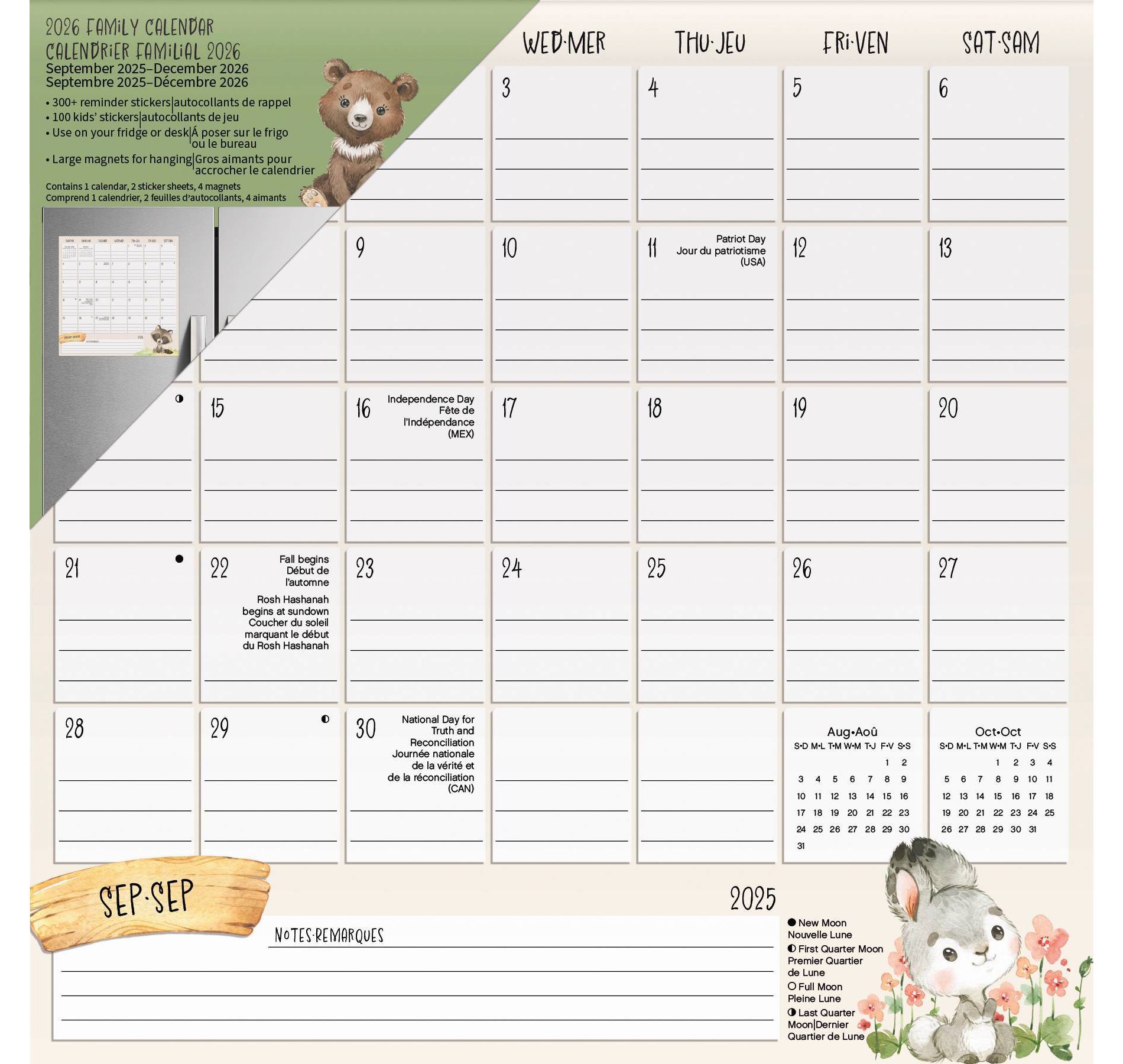 Trends International 2026 Animals Bilingual French 12"x12" Family Calendar