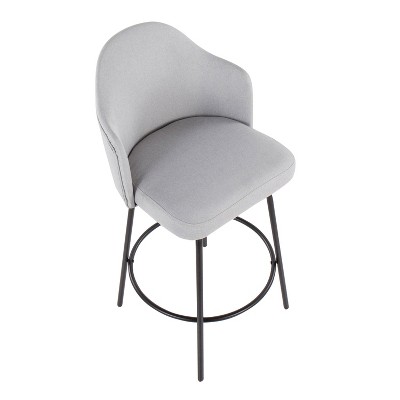 Set of 2 Light Grey Fabric and Black Metal Swivel Counter Stools