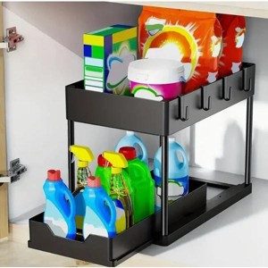Racxily 2 Tier Pull Out Slide Shelf Organizer for Under Sink Cabinets in Kitchen - 1 of 4