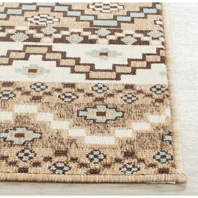 Cream and Brown Floral Synthetic Round Washable Rug