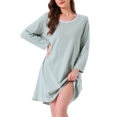 INSPIRE CHIC Women's Stripe Pajamas Nightshirt Lounge House Dress Sleep Shirts Sleepwear Long Sleeve Nightgowns