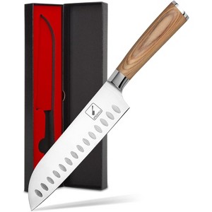 imarku Santoku Knife, 7 inch Kitchen Knife Ultra Sharp Asian Knife Japanese Chef Knife - Ergonomic Pakkawood Handle, Gold - 1 of 4