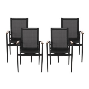Christopher Knight Home 4pc Barrister Mesh and Aluminum Outdoor Dining Chairs Black/Natural - 1 of 4