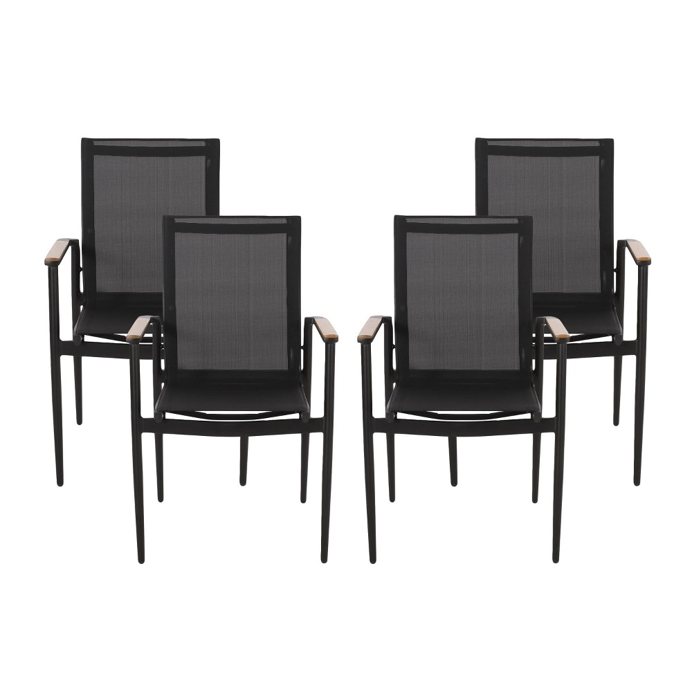 Christopher Knight Home 4pc Barrister Mesh and Aluminum Outdoor Dining Chairs Black/Natural
