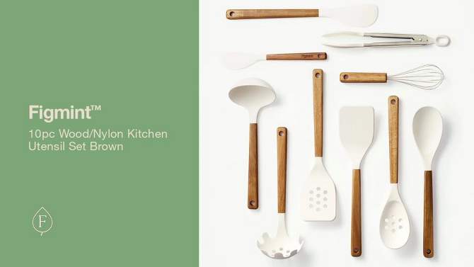 10pc Wood/Nylon Kitchen Utensil Set Brown - Figmint&#8482;, 2 of 8, play video